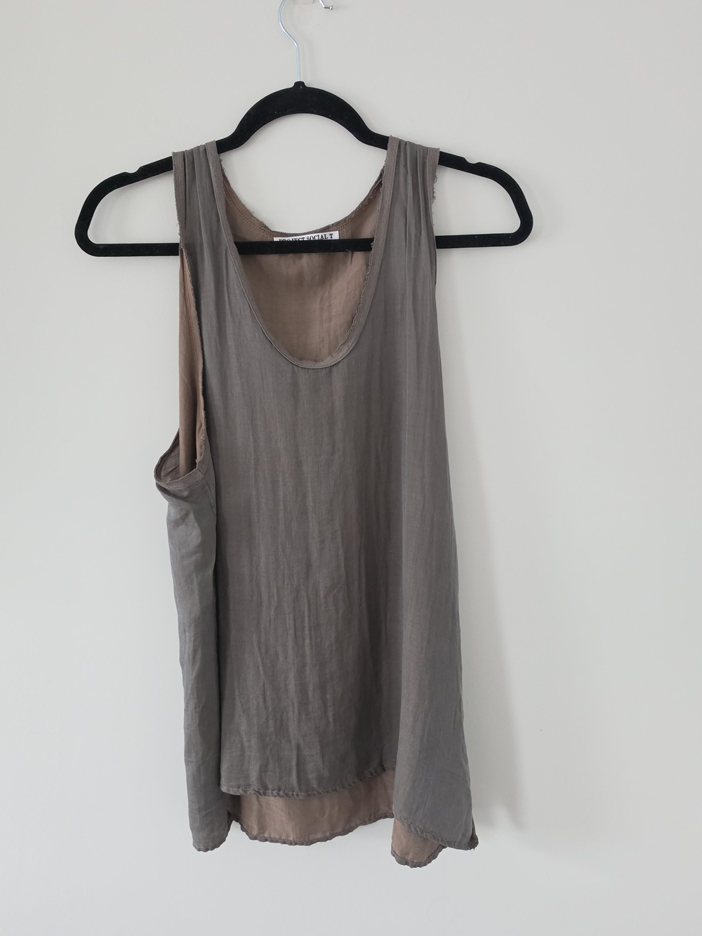 Project Social T "Reese Tank" Olive Cotton Silk Tank Top Size L NWT